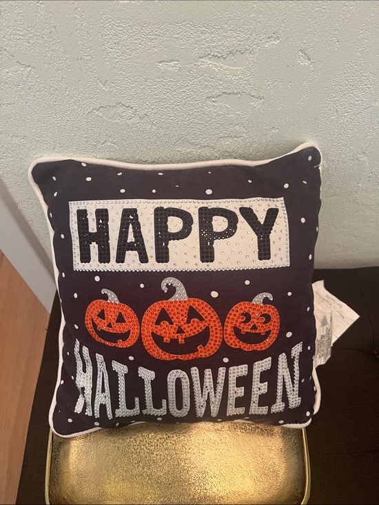 Michael’s Artcraft Store & Ashland Other - #2023*”12X12”Happy Halloween Sequin Pumpkin Decorative Pillow - Black and Orange